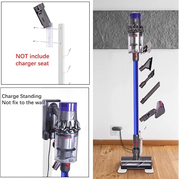 XIGOO Dyson Vacuum Stand with 5 Hooks, White | Compatible with V15 Detect V11 V10 V8 V7 V6 Cordless Vacuum Cleaners & Accessories, Stable Metal Bracket Organizer Rack