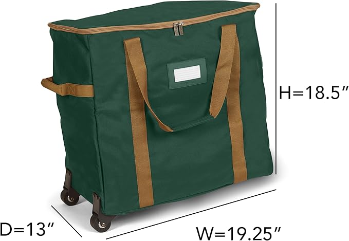 Covermates Keepsakes Rolling Adjustable Ornament Storage Bag – Heavy-Duty Polyester, FlexGrid Trays & Padded Dividers – Protective Holiday Organizer with Wheels, Handles & ID Window, Green
