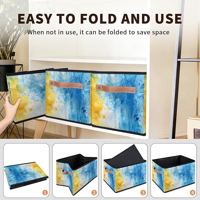 Marble Closet Storage Bin, Foldable Storage Baskets for Shelves, Decorative Shelf Organizer Modern Art Fabric Cube Bin for Living Room Bedroom Home Dorm