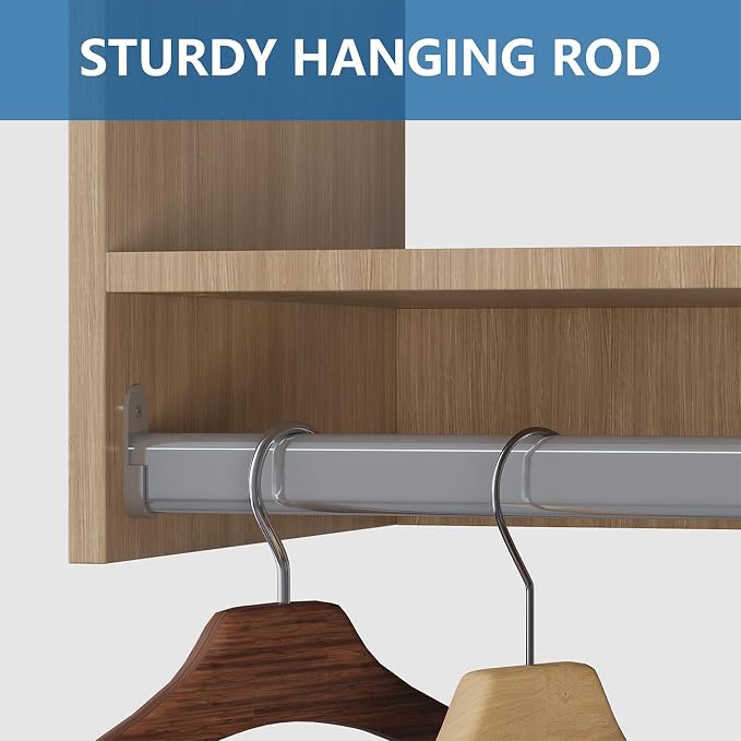 Modular Closet Organizer, 90" Wide, Wood Tower Storage with Hanging Shelves, Wall Mounted for Bedroom