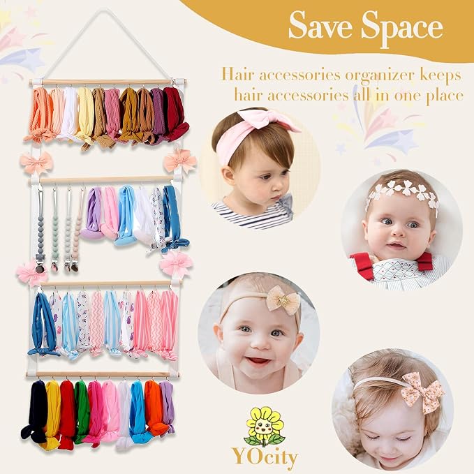 YOcity Baby Headband Organizer for Girls Bow Holder Hair Bow Organizer for Girl Hair Bows Baby Headband Holder for Girls Baby Hair Accessories Storage Wall Hanging Decor(Beige)
