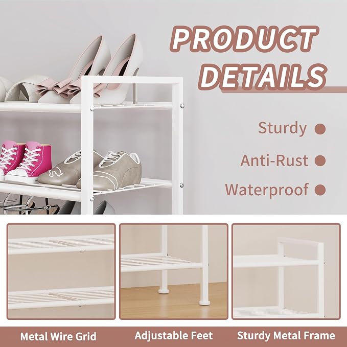 3-Tier Metal Shoe Rack, Heavy Duty Shoe Organizer for Entryway | Storage Organizer for Closet Entryway Garage Dorm Room, Easy Assembly Multi-Purpose Shelf