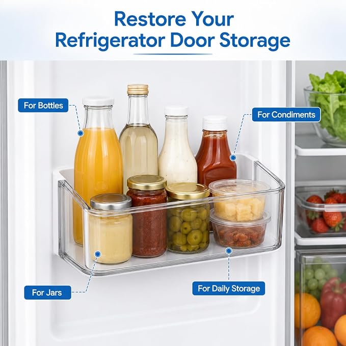 DA97-12657A Refrigerator Door Shelf Bin Compatible with Samsung | Clear Left Door Bin Fits RF260BEAESR, RF261BEAESR & RF261BEAESP, Replaces DA63-06867A AP5621270 PS4176668 EAP4176668