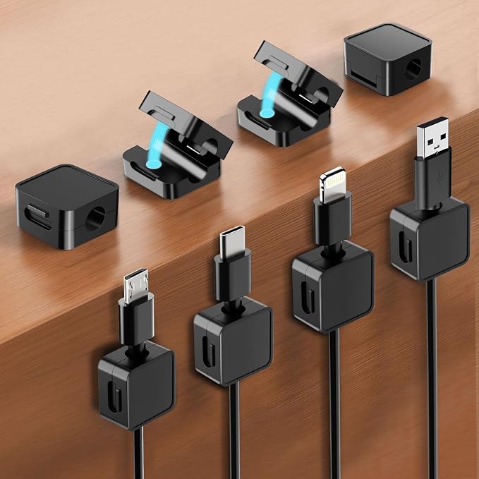 8-Pack Cable Organizers, Magnetic Cable Clips, Cable Holders Black | Desktop Cable Organizer, Magnetic Cable Holder – Suitable for Home, Office, Car and Multiple Scenarios