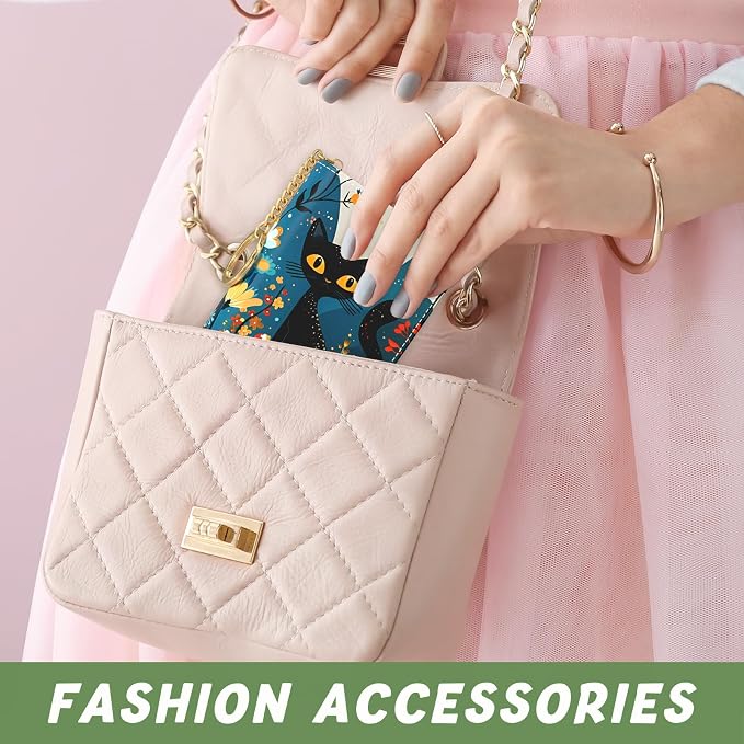 Aiawoxc Credit Card Holder, Small RFID Wallet Slim Leather Card Organizer Case with Zipper and Keychain, Pretty Cat