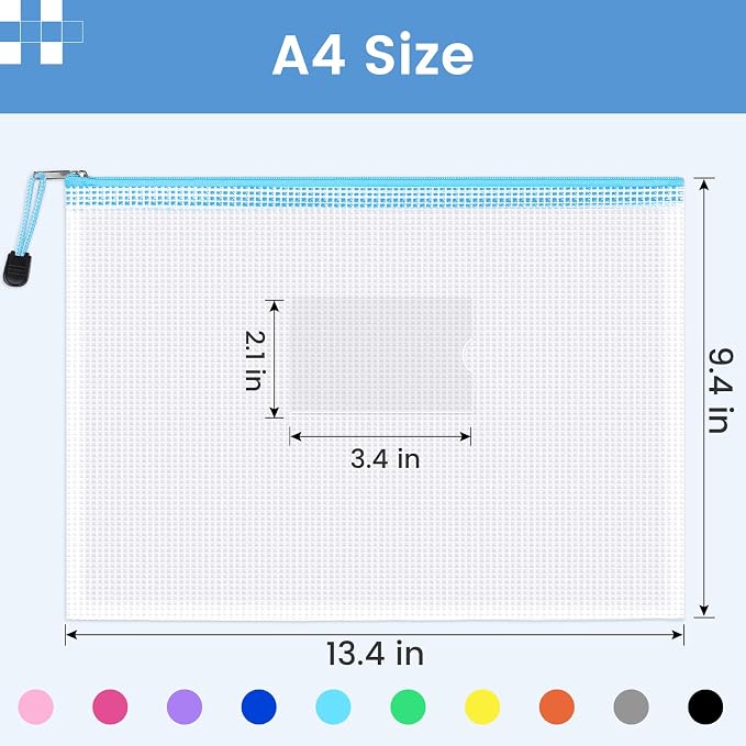Sooez 32 Pack Mesh Zipper Pouch Bags, A4 Letter Size, Zipper Bags with Label Pocket, Waterproof Bag for Classroom Organizer, School Office Teacher Supplies, Storage Pouches for Board Game Toy Storage