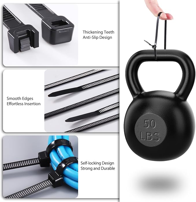 Cable Zip Ties 12 inch Cehony 500 Pack Black Zip Ties Heavy Duty 50lbs Tensile Strength Plastic Zip Ties for Outdoor and Indoor Multi-Purpose Cable Ties Self-Locking UV Resistant Wire Ties Wraps
