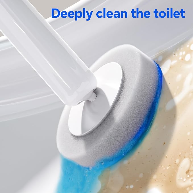 Ctime Disposable Toilet Brushes and Holder Set, 1 Pack with 54 Refills | Waterproof with Lid，Hands-Free Lid,New Wand Refills,One-Click Disposal,Pre-Loaded Cleaner,360° Rotating Head,Family pack