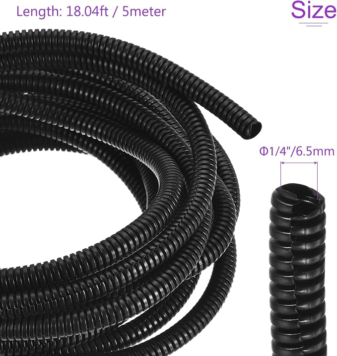 DMiotech 18.04ft Wire Loom Split Tubing 1/4 Inch(6.5 Mm) ID, Cord Protectors from Pet Flexible Conduit Cable Management for Office, Home, Garden, Black