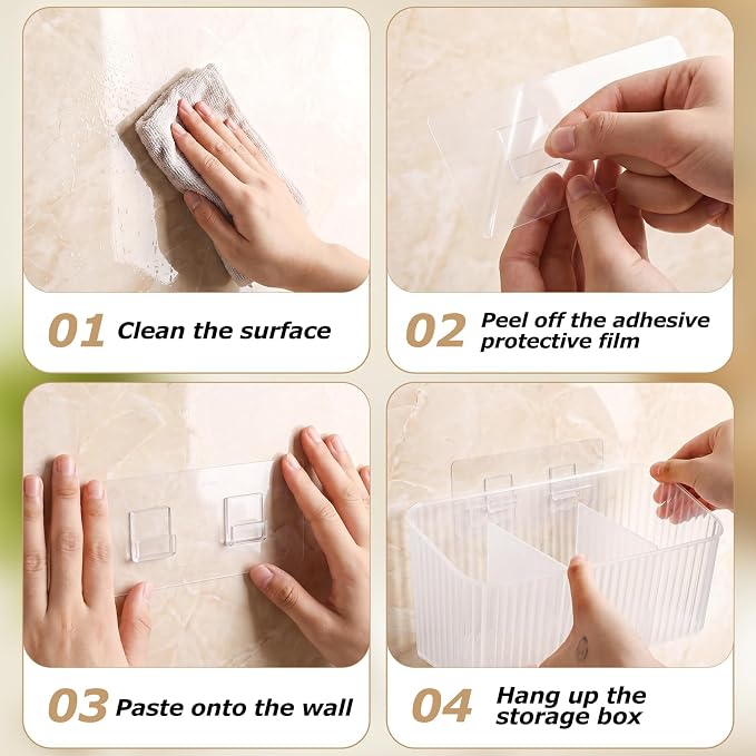 7 Pack Cabinet Door Organizer Adhesive Wall Mount Storage Bins Makeup Containers Stackable Organizer Basket for Kitchen Cabinets, Bathroom, Pantry, Office, Refrigerator (Frosted Clear)