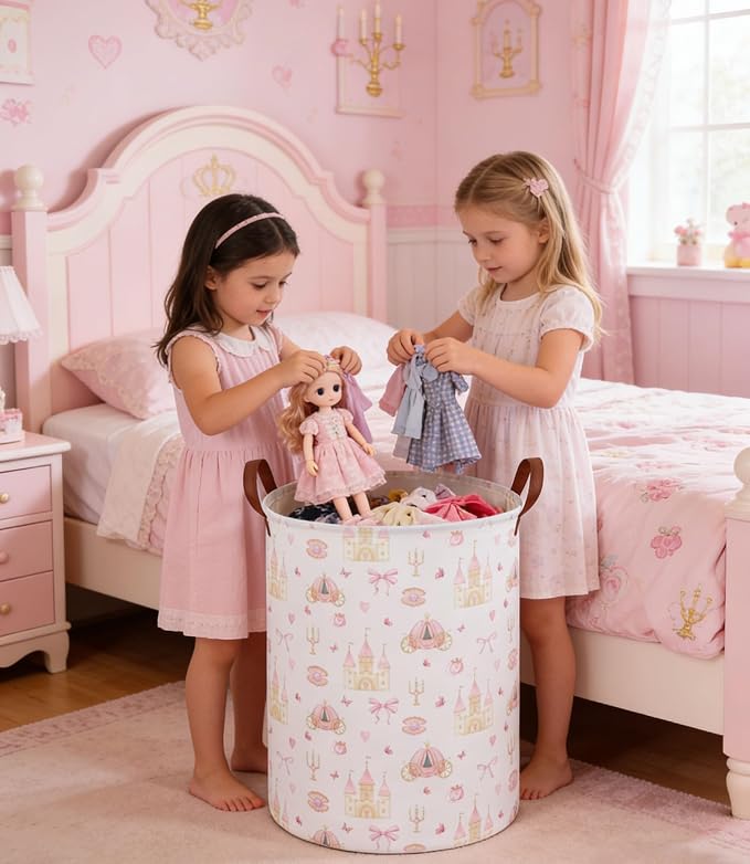 Kids Laundry Hamper Kids Dirty Clothes Hamper Collapsible Waterproof Toys Storage Bin Boys and Girls Hampers Princess Room Decor Gift Baskets(Cute Princess)