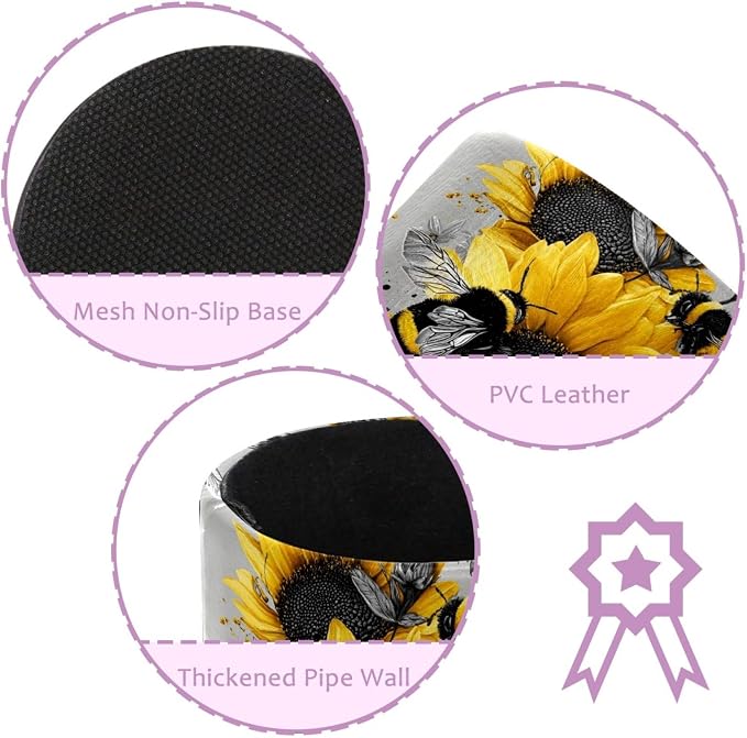 Faux Leather Pen Holder for Desk, Pencil Organizer Bee and Sunflowers Pen Cup Desk Decor Makeup Brush Holder Storage for Office Home