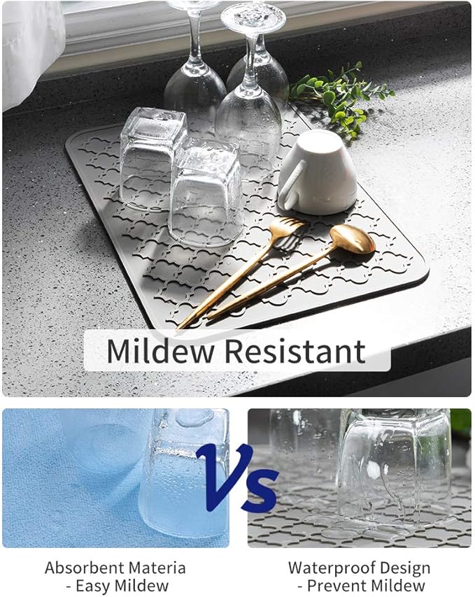 AMOAMI-Dish Drying Mats for Kitchen Counter-Silicone Dish Drying Mat-Kitchen Dish Drying Pad Heat Resistant Mat-Kitchen Gadgets Kitchen Accessories Kitchen Small Appliances(16" x 18", GREY)