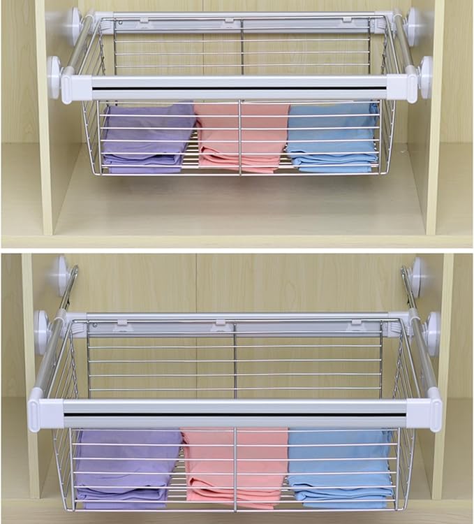 Stackable Pull-Out Storage Basket for Cabinets - Detachable Telescopic Drawer Organizer for Kitchen, Office & Wardrobes - White (964x460x170mm)