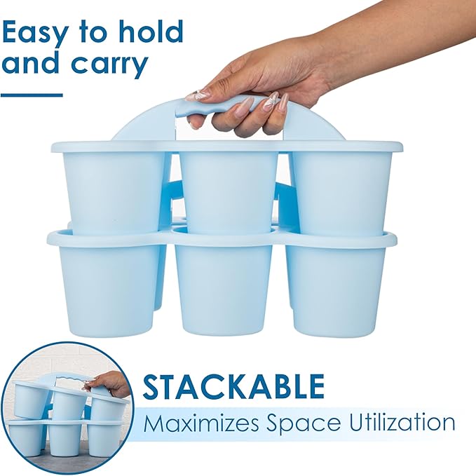 2 Pack Classroom Caddy For School,Kidsroom,Pencil Holder,Plastic Cup Caddy for Drink Delivery (Blue)