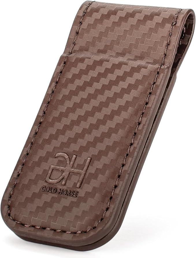 GH GOLD HORSE Slim Magnetic Money Clip Genuine Leather Business Card Holder for Men (Coffee)