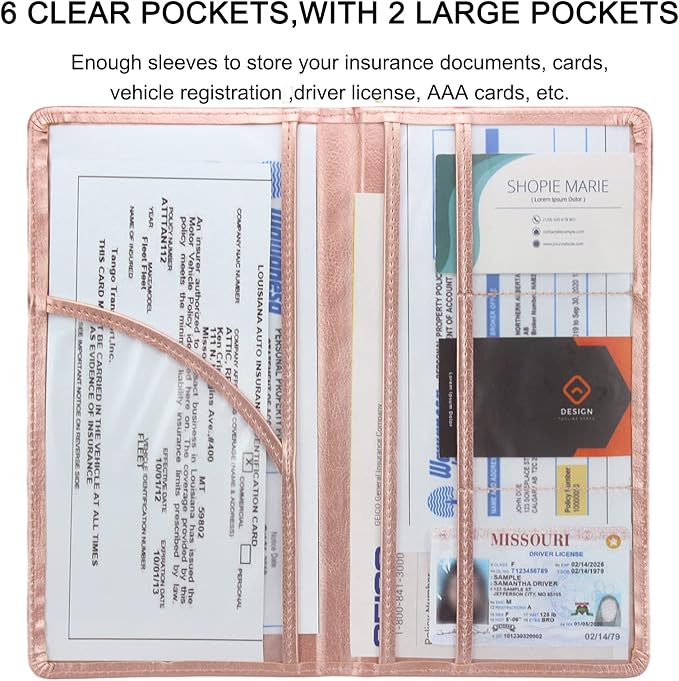 LumiMokki Premium Car Registration & Insurance Card Holder, Rose Gold | Vehicle Glove Box Organizer, Magnetic Closure Car Document Holder, For Insurance, Cards, License, Women & Men