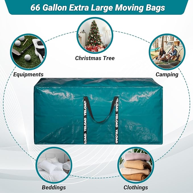 66 Gallon Extra Large Storage Bags 6 Pack – Teal XXL Heavy Duty Waterproof Moving Tote Bags for College Dorm, Travel, Clothes & Bedding Foldable Zippered Duffle with Handles