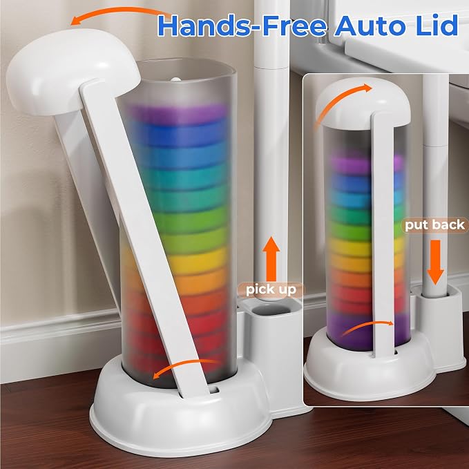 2-Pack Disposable Toilet Brushes and Brush Holder with Extended Handle, Includes 28 Cleaning Replacement Brush Heads for Cleaning Toilets, Bathrooms, and Bathtubs - Colored Refill Heads