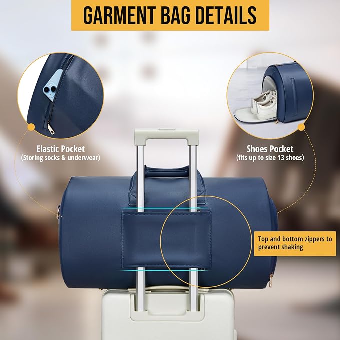 Convertible Garment Bag, Carry on Garment Duffel Bag with Shoulder Strap, Men's Women's Travel Clothing Bag with Shoe Compartment, 2-in-1 Hanging Suitcase Suit Business Travel Bag (Blue)