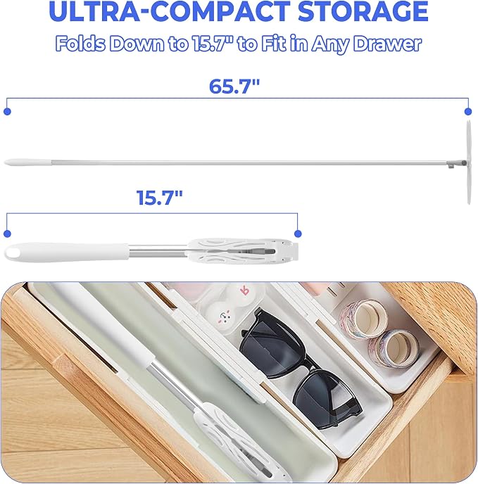 Duster Extended Handle & Long Duster, Compatible with Swiffer, 65.7" Stainless Steel Extension Pole, Locking Angle Fan Duster for Ceiling Fans, Blinds, Tall Cabinets & Home Cleaning Supplies (2 Pack)