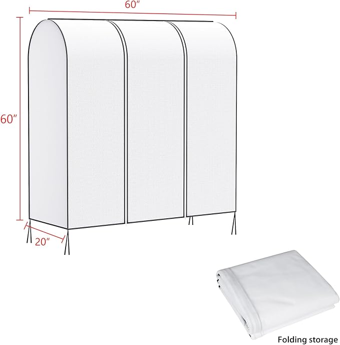 Zilink Garment Rack Cover Garment Bags Protector Wardrobe Cover 60in, White | Dustproof, Breathable, 2 Durable Zippers, Clothes Rack Cover for Garment Rack (Rack Not Included)