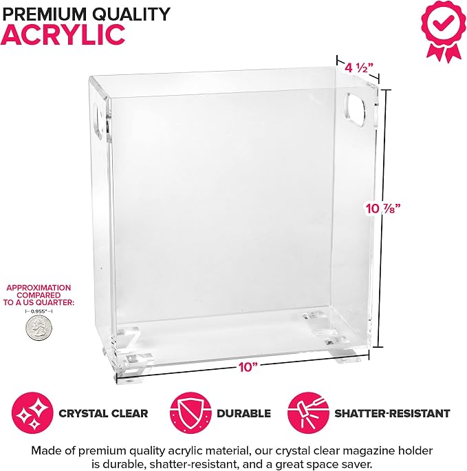 Stock Your Home Acrylic Magazine Holder (3 Pack), Crystal Clear Shatterproof Organizer with Open Top – Space-Saving Display for Office, Reception, Desk, and Waiting Room