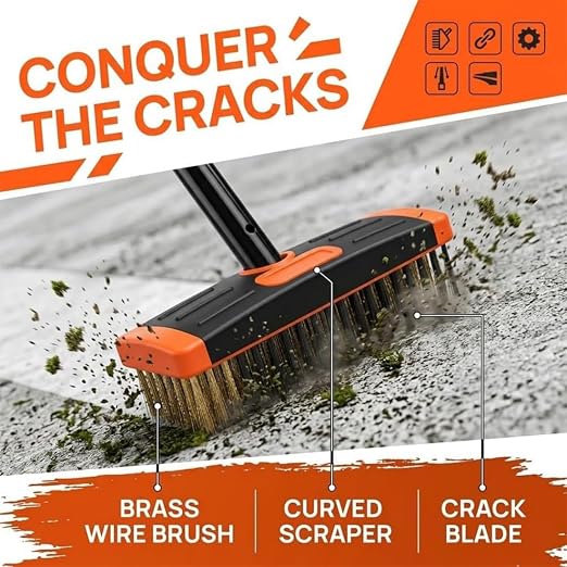 2026 Deck Brushs 3 in 1 Floor Scrub Brush with Long Handle, 3-in-1 Weed Brush Combo Set with Detachable Handle, Deck Scrub Brushs for Patio, Pavers, Driveway, Walkway, Stone Joints (Green)
