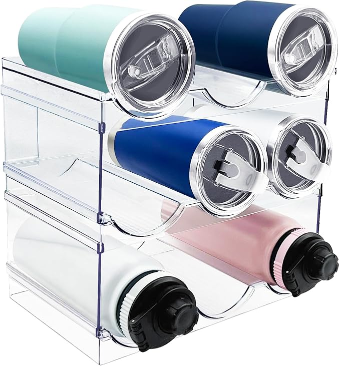 Spaclear 3 Pack Water Bottle Organizer, Stackable Kitchen Home Organization and Storage Rack, Plastic Cup Storage Organizer for Kitchen Cabinet Cupboard Organizer and Storage Cup Rack for Counter