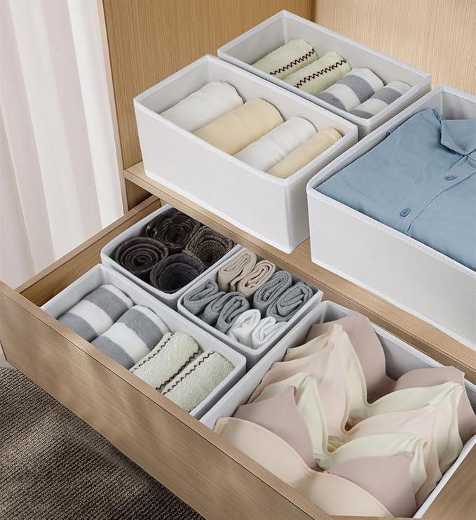Fordonral 12 Pack Drawer Organizer Clothes, Foldable Fabric Dresser Organizer Closet Organizers and Storage Box for Underwear,Folded Clothes,Baby Clothing,Socks,Bra,Towels,Ties(12 Pack,White)