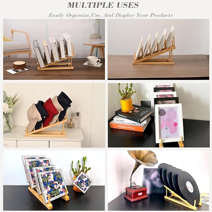 Plate Stands For Display, Wooden Plate Rack Dish Stand Holder | 5-Tier Display Stand for Book, Art Print, Puzzle, Cutting Board, Pot Lid Rack and Kitchen Cabinet Organizer (1 Pack)