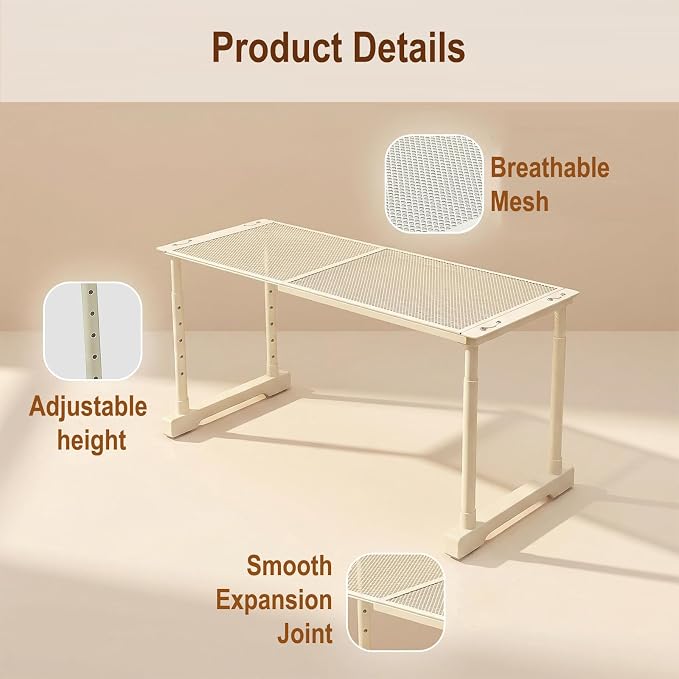 Expandable Cabinet Organizer Shelf, Adjustable Height Under Sink Storage Organizer, Shelf Riser for Kitchen, Bathroom, Wardrobe, Under Sink Counter(Beige) (2)
