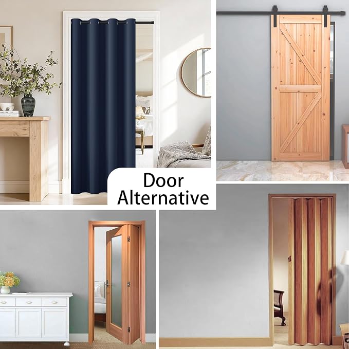 Vatge Magnetic Doorway Curtain for Privacy, Closet Curtain with Rod, Room Dividers for Closet Door and Sliding Door, 1 Panel, W42 x L80, Navy