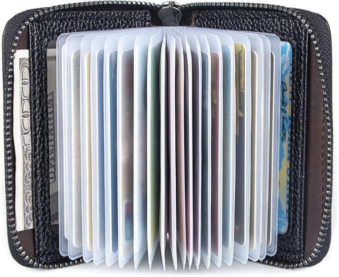 Suweibuke Genuine Leather Credit Card Holder Zipper Wallet RFID Blocking Secure Card Case ID Case Organizer (Classic-Black Leather)