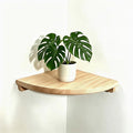 Solid Wood Floating Corner Shelf, 7.1 in Wall Mount Round End | Built-in wire hole, holds small decor, plants & speakers; ideal for bedroom, kitchen, living room