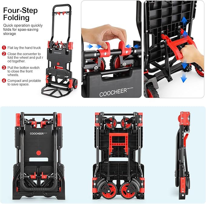 330LB Folding Hand Truck Heavy Duty Carrying, 2-in-1Hand Truck Dolly Foldable with Folding Basket, Combination of 4 Wheels and 2 Wheels Convertible Dolly Cart with Retractable Handle Dolly for Moving.