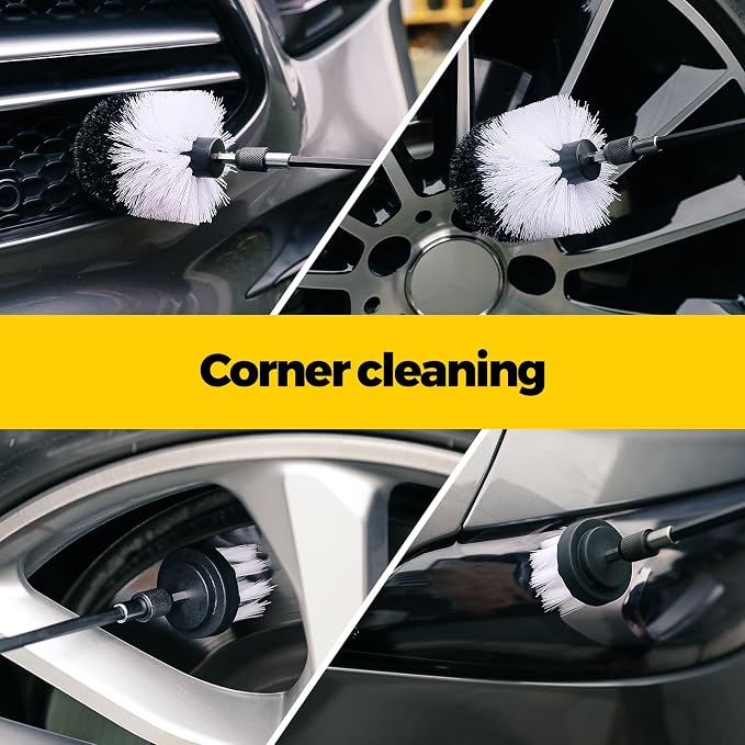 Holikme 5Pack Drill Brush Attachment Set-Car Interior Detailing Kit，Power Scrubber Brush Extended Long Attachment for Bathroom, Car，Shower，Carpet,Boat,Kitchen，Floor and Tile，White | 4 nylon scrub brushes,white,Power scrubber kit for Bathroom Surfaces, ...