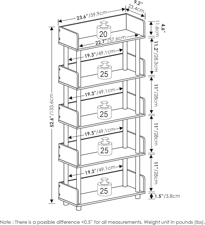 Furinno Turn-N-Tube 5-Tier Toolless Display Rack, French Oak/Black