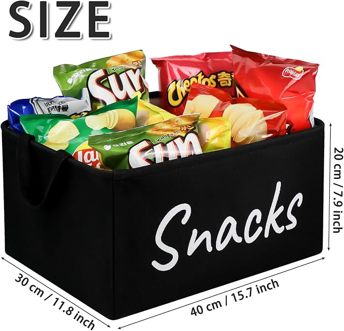 TNNTOPELE Snack Bin for Pantry - Snack Basket Organizer for Countertop - Imitation Linen Snack Storage Containers for Storing Chips, Pretzels, Cookies, Popcorn and more - Kitchen Organization