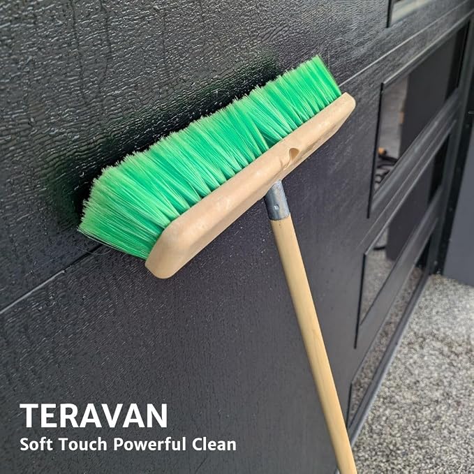 Teravan Green Flow Through Essential Flagged-End Brush Head, 14-Inch | Extra Soft Bristle Brush for Gentle Car Wash, RV, Boat, Window & Floor Cleaning, Compatible with Pole Handle