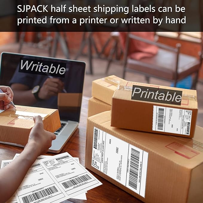 SJPACK 100 Half Sheet Shipping Labels 5-1/2" X 8-1/2" Address Blank Labels Laser/Ink Jet