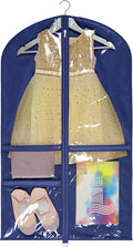 Univivi Kids Garment Bags for Dance Costumes 40 Inch Hanging Dance Costume Bag for Dance Competitions, with 3 Medium Clear Zipper Pockets for Dance Costumes, Closet Storage (Navy Blue), 1 Pack