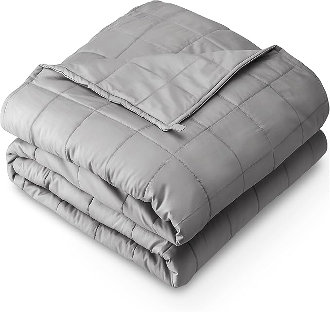 Bare Home Weighted Blanket All-Natural 100% Cotton with Nontoxic Glass Beads 60"x80" 17lbs, Light Grey