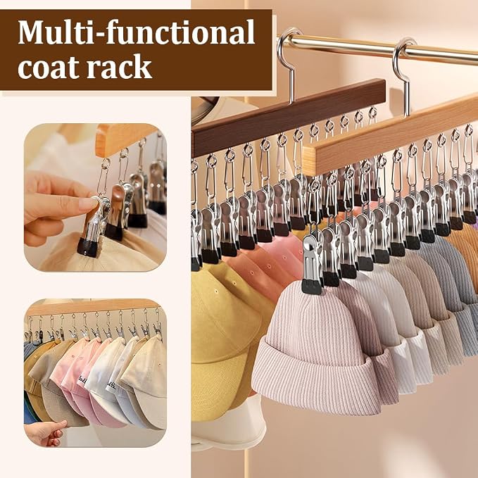 Closet Organizer with 10 Clips, Space Saving Hanging Closet Organizer, Space-Saving Hat Scarf Clothespins for Jeans Skirts Socks Pant Hangers with Clips (Black-12 Clip, 2PCS)