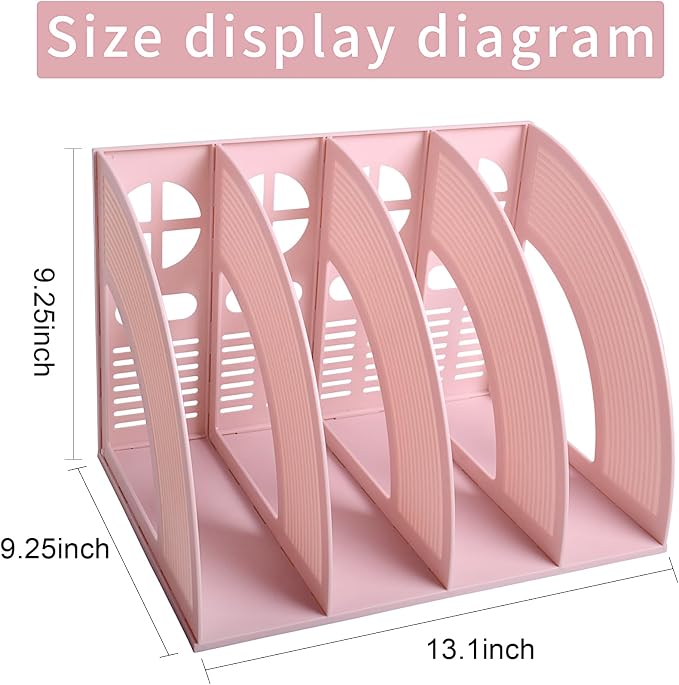Marte Vanci Magazine File Holder, Binder Holder with 4 Vertical Compartments, Desktop Folder Organizer File Sorter Dividers for Book, Document Storage Home School Office Supply (Pink)