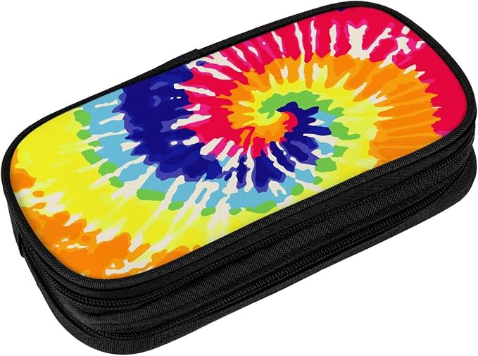 Perinsto Rainbow Tie Dye Pencil Case Big Capacity Multi Compartment Stationery Box Pencil Pouch Holder Desk Organizer For School Office Home