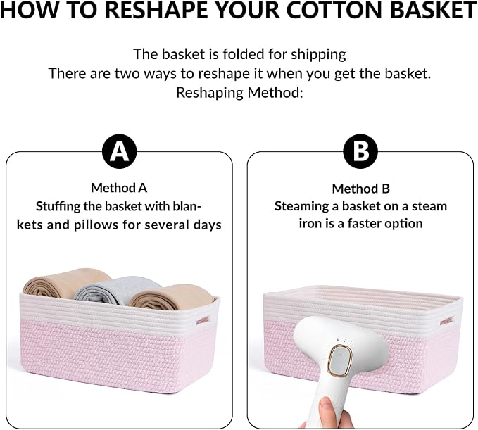 MiniArk Large Storage Baskets for Shelves, 17 x 13 x 7.5” Closet Organizers Bins for Clothes Blanket Towels, Baby Nursery, Toy Baskets Box, Woven Rope Baskets, 2 Packs Woven Pink
