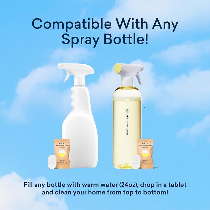BLUELAND Multi-surface Spray Cleaner, Starter Set, Eucalyptus Mint | 100% Plastic-Free Tablet, EPA Safer Choice Certified, Free from Ammonia, PFAS & Microplastics, Safe on Glass, Stone, Wood
