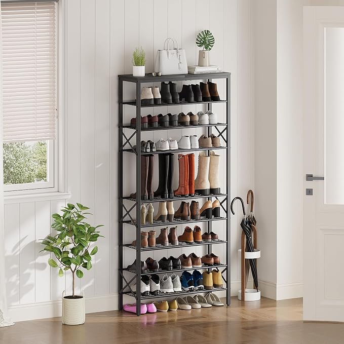 YATINEY 10 Tier Shoe Rack, Large Capacity Shoe Storage Organizer Holds 40 Pairs, Sturdy and Stable, for Entryway, Hallway, Closet, Dorm Room, Black SS10BB