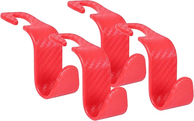Car Seat Headrest Hook Universal Vehicle Seat Hook Hangers Interior Storage Organizer for Purse Handbag Coats Umbrellas Grocery Bags 4 Pack Red